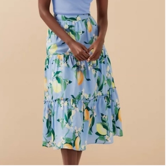 🍋 ANN TAYLOR BLUE LEMON PATTERN MIDI SKATER SKIRT! - Picture 1 of 16